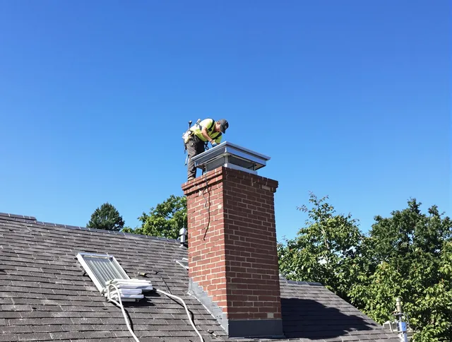 Wilmington Island Chimney Sweep technician measuring a chimney cap in Wilmington Island, GA
