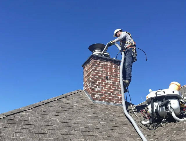 Dedicated Wilmington Island Chimney Sweep team member cleaning a chimney in Wilmington Island, GA