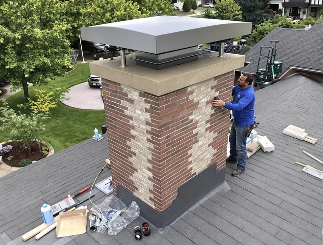 Wilmington Island Chimney Sweep team working on a custom chimney remodel in Wilmington Island, GA