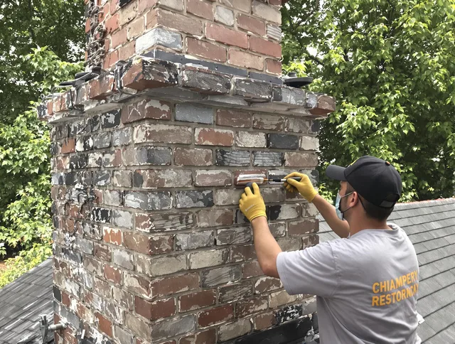 In-progress chimney restoration by Wilmington Island Chimney Sweep in Wilmington Island, GA