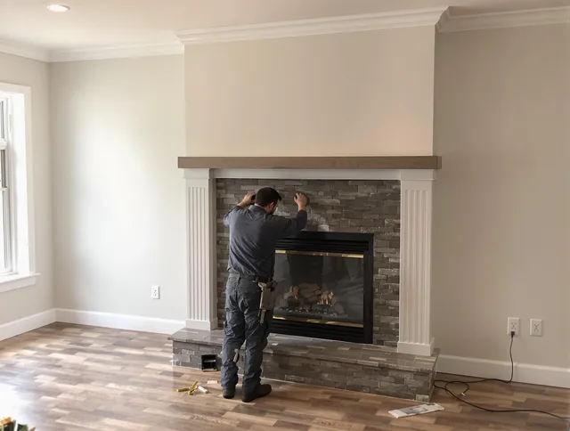 Wilmington Island Chimney Sweep finishing a custom fireplace install in Wilmington Island, GA